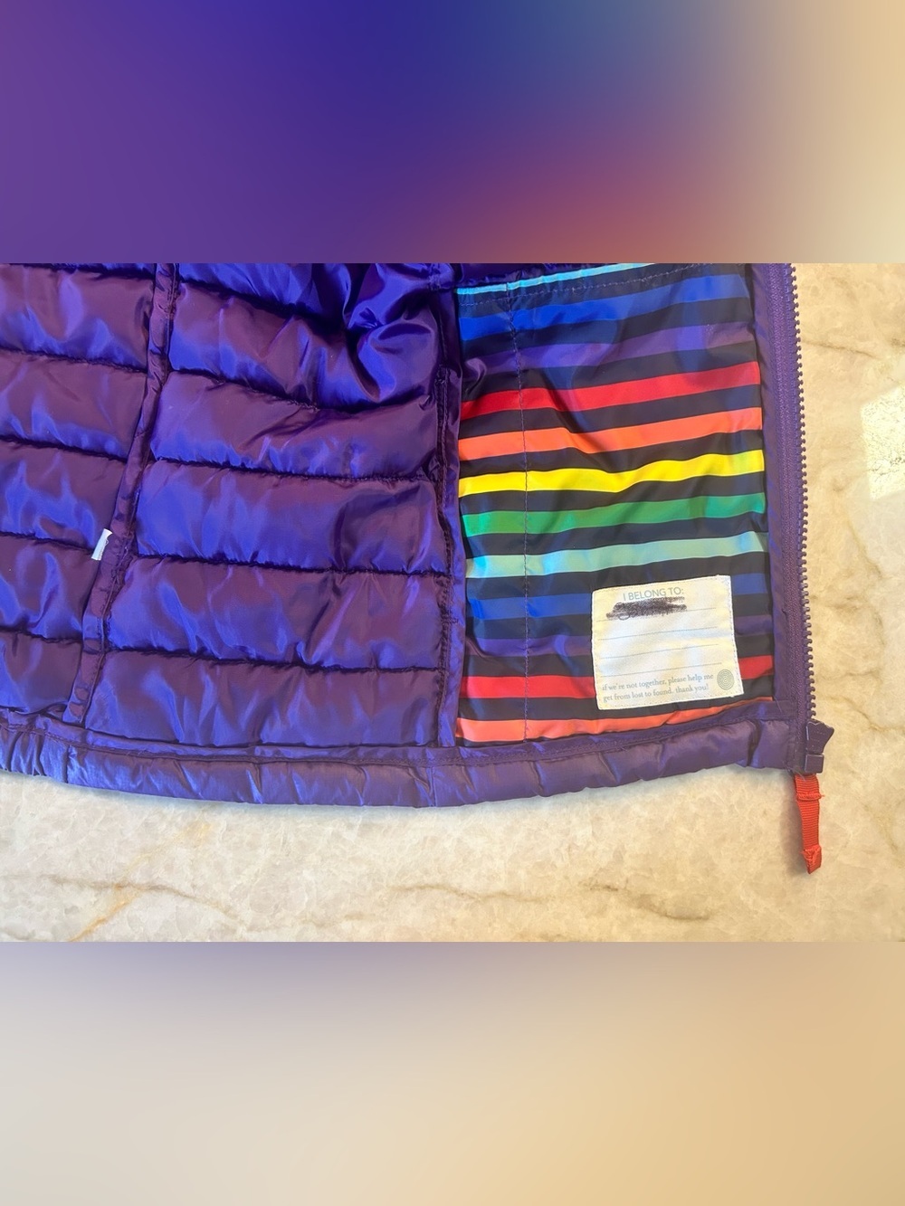 Primary Kids Puffer Jacket Size 12 Purple Hooded - Picture 8 of 9